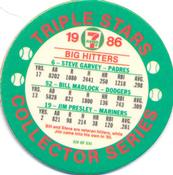 1986 7-Eleven Triple Stars Coins: West Region #XIV Steve Garvey / Bill Madlock / Jim Presley Back