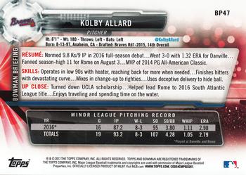 2017 Bowman - Prospects Yellow #BP47 Kolby Allard Back