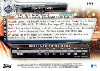 2017 Bowman - Prospects Yellow #BP63 Dominic Smith Back