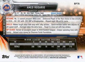 2017 Bowman - Prospects Yellow #BP76 Amed Rosario Back