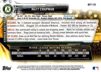 2017 Bowman - Prospects Yellow #BP110 Matt Chapman Back