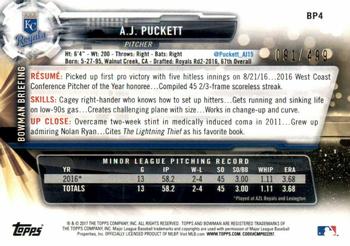 2017 Bowman - Prospects Silver #BP4 A.J. Puckett Back