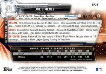 2017 Bowman - Prospects Silver #BP38 Joe Jimenez Back