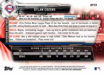 2017 Bowman - Prospects Silver #BP39 Dylan Cozens Back