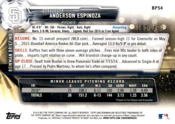 2017 Bowman - Prospects Silver #BP54 Anderson Espinoza Back