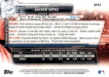2017 Bowman - Prospects Silver #BP83 Andrew Sopko Back