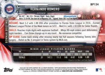 2017 Bowman - Prospects Silver #BP134 Fernando Romero Back