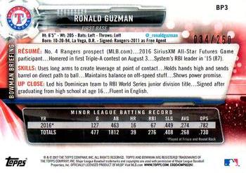 2017 Bowman - Prospects Purple #BP3 Ronald Guzman Back
