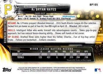 2017 Bowman - Prospects Bowman 70th Red #BP105 Ke'Bryan Hayes Back