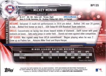 2017 Bowman - Prospects Bowman 70th Red #BP135 Mickey Moniak Back