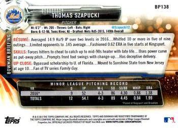 2017 Bowman - Prospects Bowman 70th Red #BP138 Thomas Szapucki Back