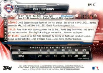 2017 Bowman - Prospects Blue #BP117 Rhys Hoskins Back