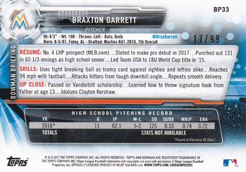 2017 Bowman - Prospects Green #BP33 Braxton Garrett Back