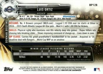 2017 Bowman - Prospects Green #BP128 Luis Ortiz Back