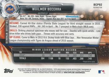 2017 Bowman - Chrome Prospects Refractors #BCP92 Wuilmer Becerra Back