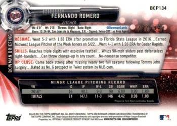 2017 Bowman - Chrome Prospects Purple #BCP134 Fernando Romero Back