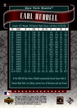 2003 SP Legendary Cuts - Green #20 Carl Hubbell Back