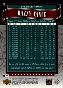 2003 SP Legendary Cuts - Green #28 Dazzy Vance Back