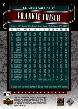 2003 SP Legendary Cuts - Green #43 Frankie Frisch Back