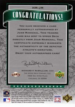 2003 SP Legendary Cuts - Hall Marks Autographs Green #HM-JM Juan Marichal Back