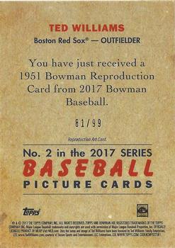 2017 Bowman - 1951 Bowman Chrome Green #2 Ted Williams Back