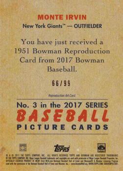 2017 Bowman - 1951 Bowman Chrome Green #3 Monte Irvin Back