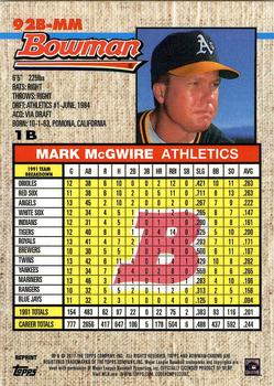 2017 Bowman - 1992 Bowman Chrome #92B-MM Mark McGwire Back