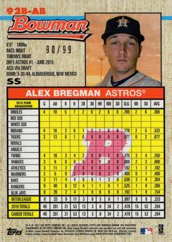2017 Bowman - 1992 Bowman Chrome Green #92B-AB Alex Bregman Back