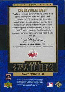 2003 SP Legendary Cuts - Historic Swatches Blue #J-DW1 Dave Winfield Back