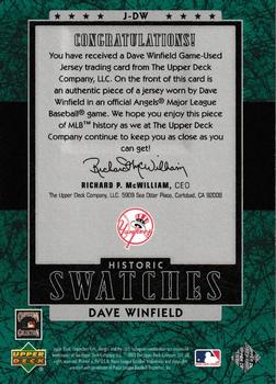 2003 SP Legendary Cuts - Historic Swatches Green #J-DW Dave Winfield Back