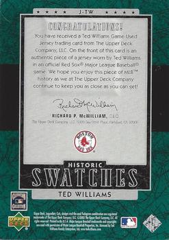 2003 SP Legendary Cuts - Historic Swatches Green #J-TW Ted Williams Back