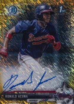 2017 Bowman - Chrome Prospect Autographs Gold Shimmer #CPA-RA Ronald Acuna Front