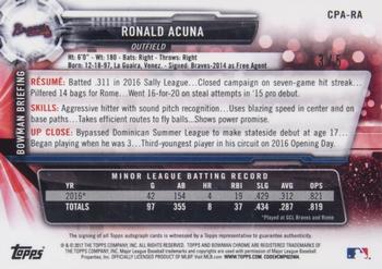 2017 Bowman - Chrome Prospect Autographs Red Shimmer #CPA-RA Ronald Acuna Back