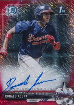2017 Bowman - Chrome Prospect Autographs Red Shimmer #CPA-RA Ronald Acuna Front