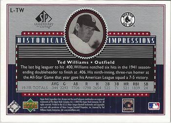 2003 SP Legendary Cuts - Historical Impressions #L-TW Ted Williams Back