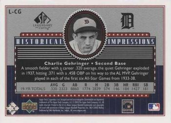 2003 SP Legendary Cuts - Historical Impressions #L-CG Charlie Gehringer Back