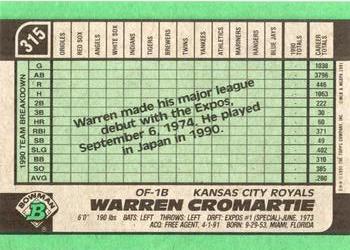 1991 Bowman #315 Warren Cromartie Back