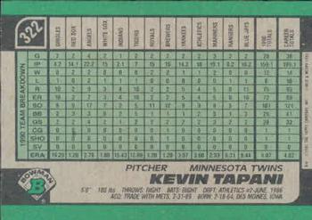 1991 Bowman #322 Kevin Tapani Back