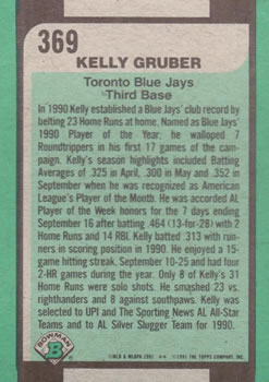 1991 Bowman #369 Kelly Gruber Back