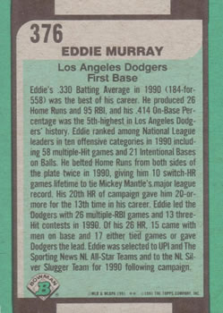 1991 Bowman #376 Eddie Murray Back