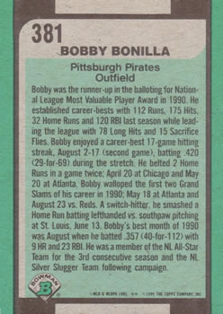 1991 Bowman #381 Bobby Bonilla Back
