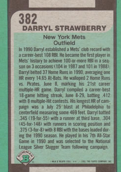 1991 Bowman #382 Darryl Strawberry Back