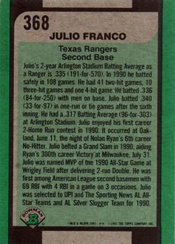 1991 Bowman #368 Julio Franco Back