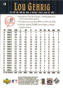 2001 Upper Deck Hall of Famers #48 Lou Gehrig Back
