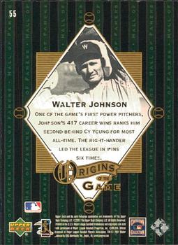 2001 Upper Deck Hall of Famers #55 Walter Johnson Back