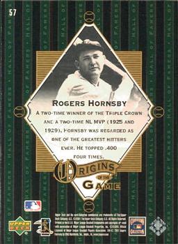 2001 Upper Deck Hall of Famers #57 Rogers Hornsby Back