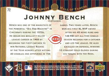 2001 Upper Deck Hall of Famers #72 Johnny Bench Back
