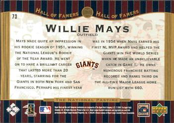 2001 Upper Deck Hall of Famers #73 Willie Mays Back