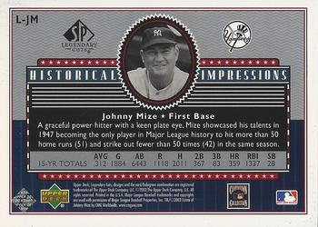 2003 SP Legendary Cuts - Historical Impressions Silver #L-JM Johnny Mize Back