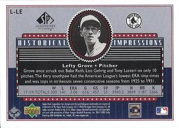 2003 SP Legendary Cuts - Historical Impressions Silver #L-LE Lefty Grove Back